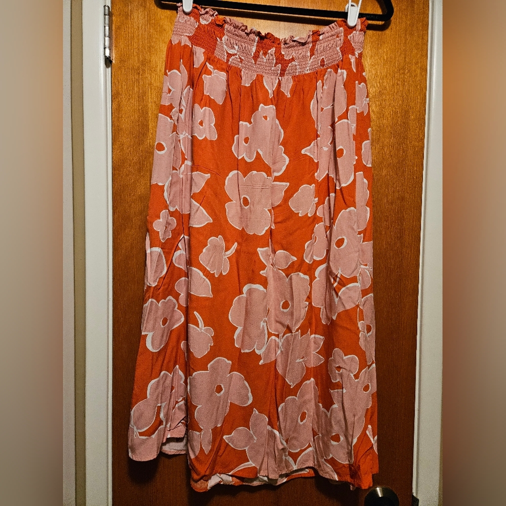 DR2 by Daniel Rainn Orange Pink Floral Smocked Midi Skirt Size L